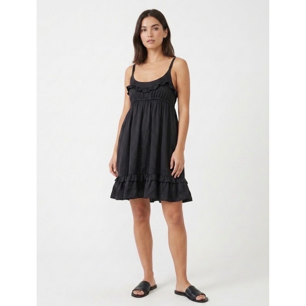 Susana Monaco Black 100% Silk Ruffle Mini Dress Empire Waist Size 2